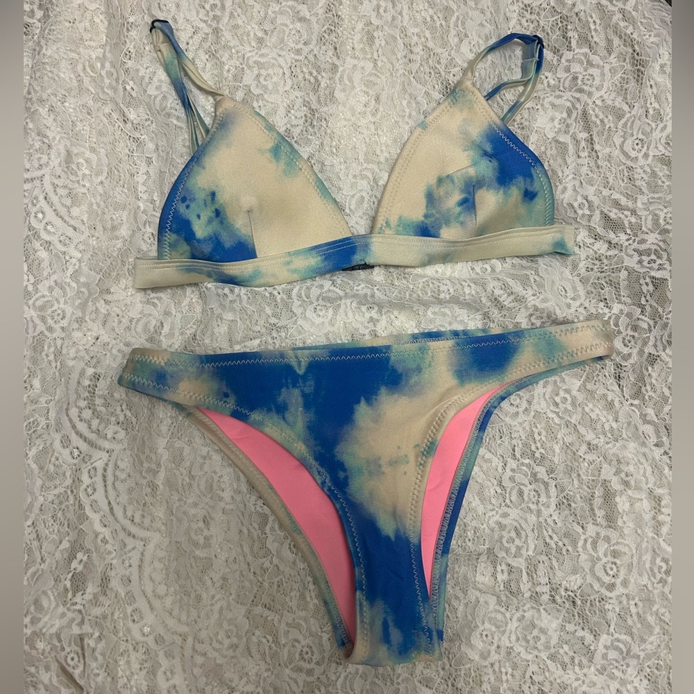 Triangl Swimwear blue tie dye bikini XS top SMALL bottom